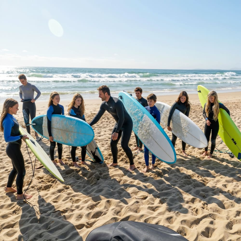Clase de surf en grupo